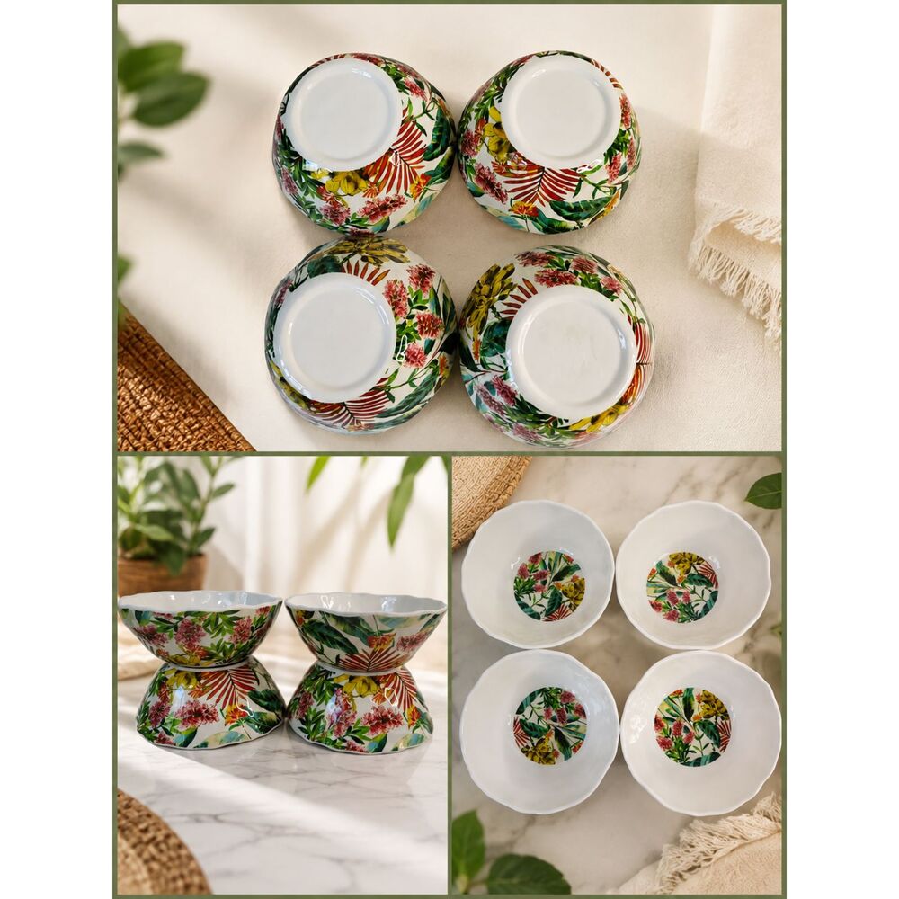 Set of 4 Coventry Melamine Salad Bowls 6.5" Tropical Floral BPA Free Durable